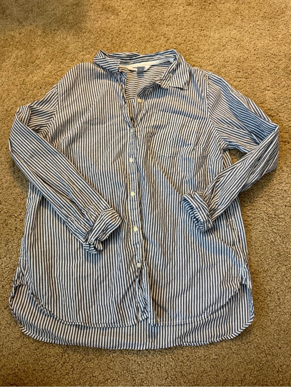 Old Navy Blue and White Striped Women's Button-Down Shirt